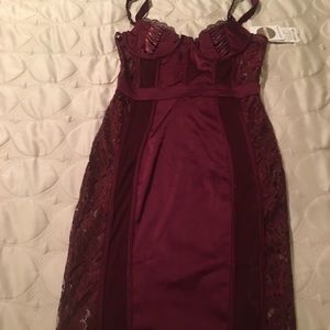 Maroon lace and bandage pencil Oh Polly dress.